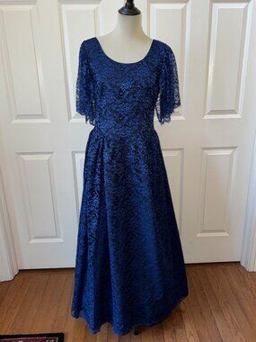 Vintage Retro Handmade Romantic Lace Dress Royal Blue
